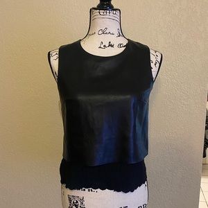 Bailey 44 black leather sleeveless top with cotton lace. XS.  NWOT